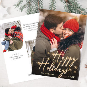 Tarjeta Festiva Modernos Navidades de oro 5 saludo fotográfico