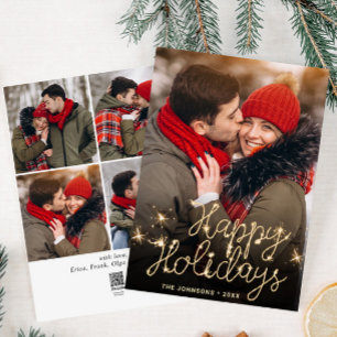 Tarjeta Festiva Modernos Navidades de oro 5 saludo fotográfico