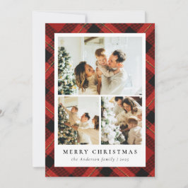 Tarjeta Festiva Modernos Navidades de Plaid y Collage de fotos Tar