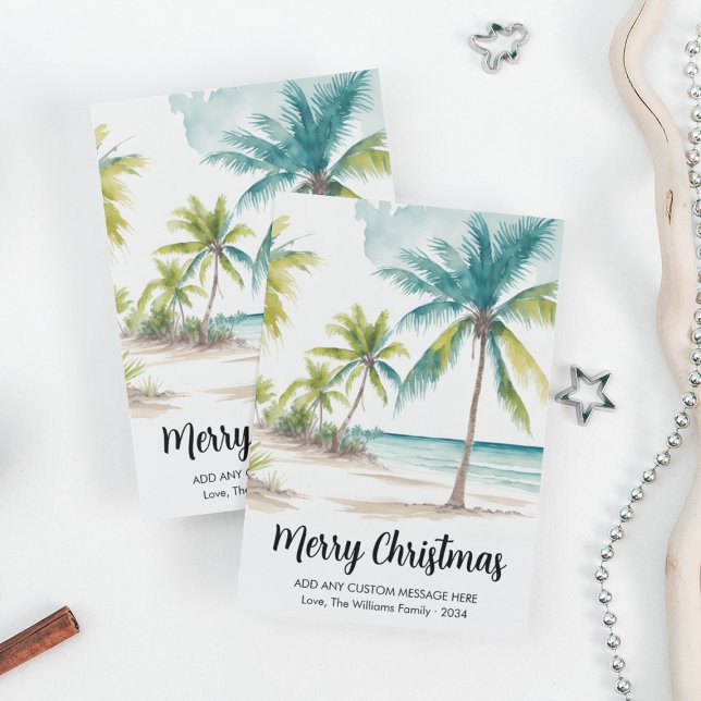 Tarjeta Festiva Modernos Navidades de Playa Tropical Palm Trees (Modern Tropical Beach Palm Trees Christmas Holiday Card
)