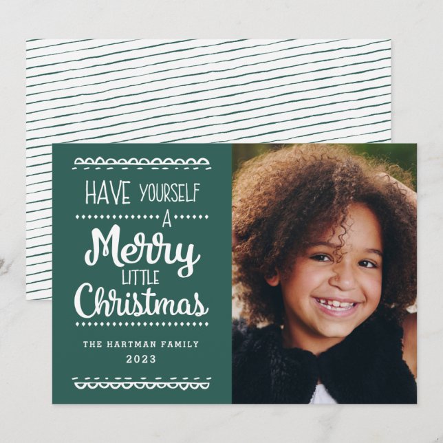 Tarjeta Festiva Modernos Navidades merry pequeños adoran foto verd (Anverso / Reverso)