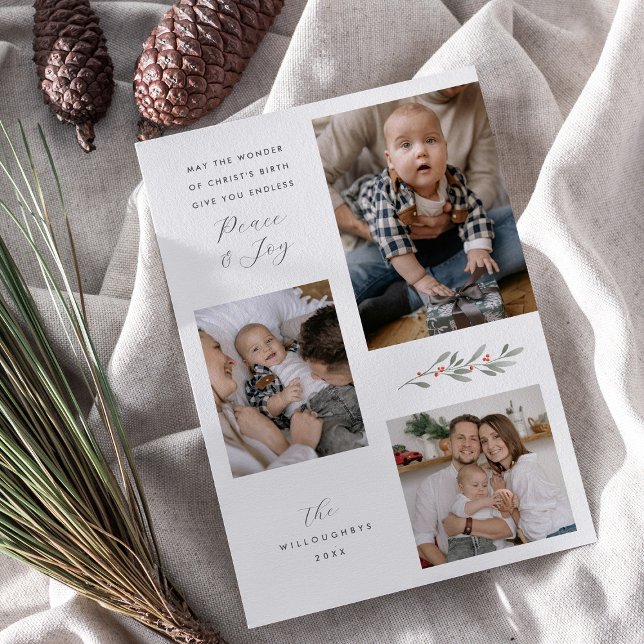 Tarjeta Festiva Modernos Navidades religiosos verdes multifoto (Subido por el creador)