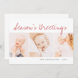 Tarjeta Festiva Modernos Navidades simples saludan tres fotos