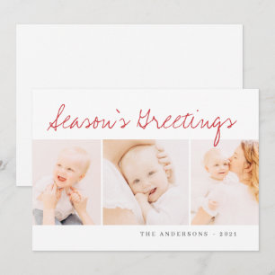 Tarjeta Festiva Modernos Navidades simples saludan tres fotos