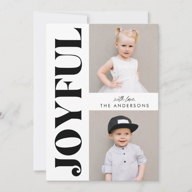 Tarjeta Festiva Modernos y alegres Navidades blancos y negros 4 Fo (Anverso)