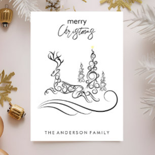 Tarjeta Festiva Modernos y elegantes Árboles navideños y renos
