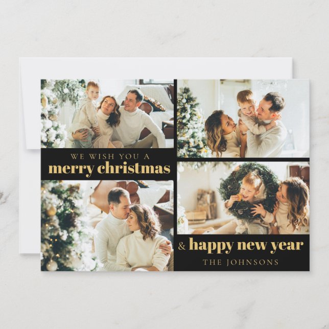 Tarjeta Festiva Modernos y elegantes Navidades de fotografía Black (Anverso)
