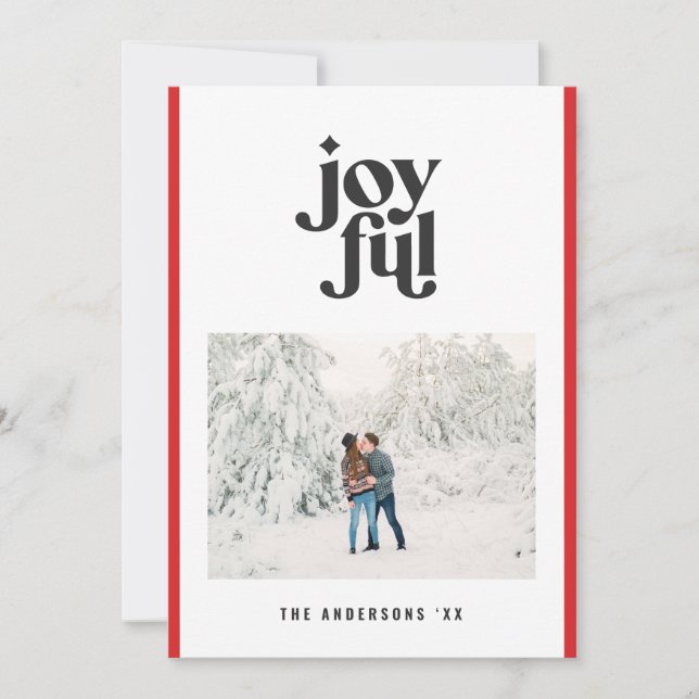 Tarjeta Festiva Modernos y mínimos Navidades de fotos rojas alegre (Anverso)