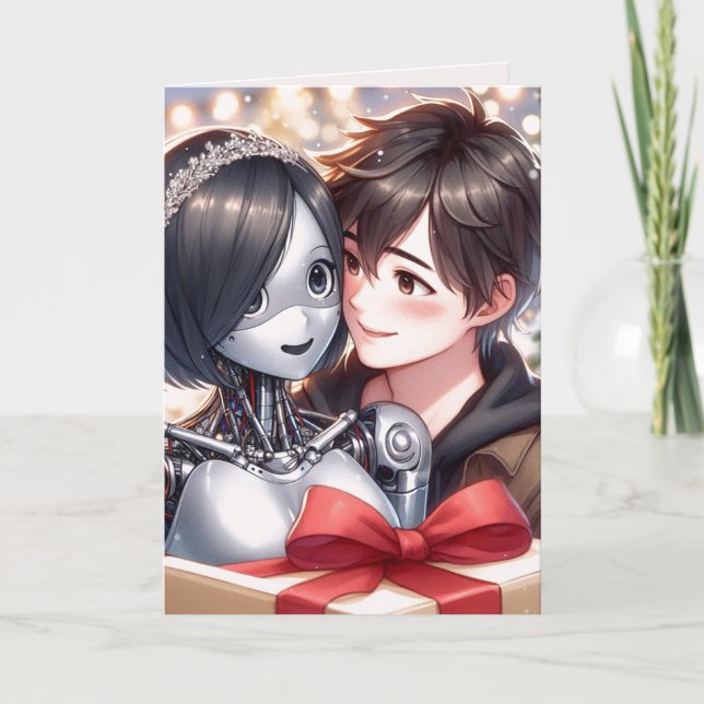 Tarjeta Festiva Moe Chatbot Love Hombres Robot Anime Navidades (Anverso)