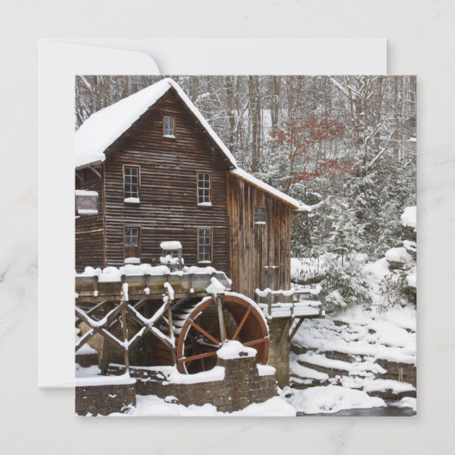 Tarjeta Festiva Molino de Glade Creek Grist en invierno (Anverso)