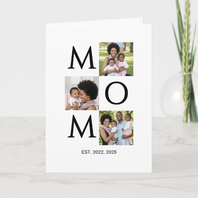 Tarjeta Festiva Mom Est Established Caps 3 Photo Mothers Day (Anverso)