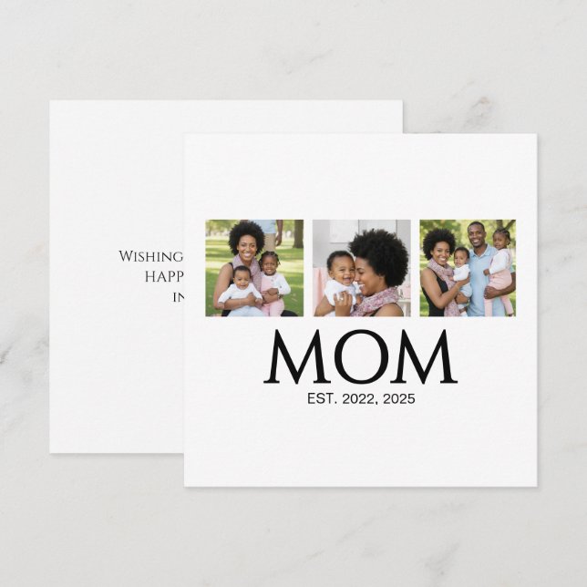 Tarjeta Festiva Mom Established Caps White 3 Photo Mothers Day (Anverso / Reverso)