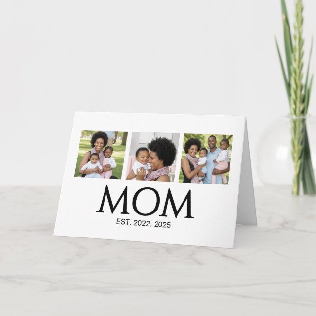 Tarjeta Festiva Mom Established Caps White 3 Photo Mothers Day (Anverso)