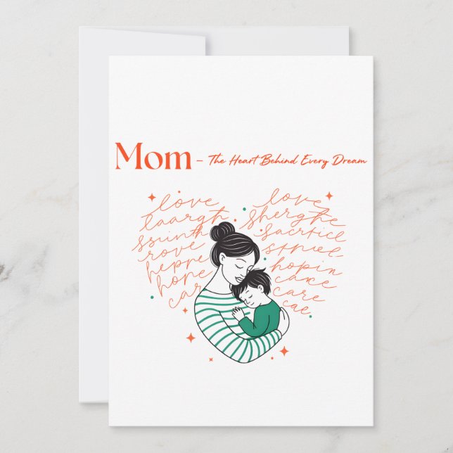 Tarjeta Festiva Mom Heart Love Typography Motherhood Art (Anverso)