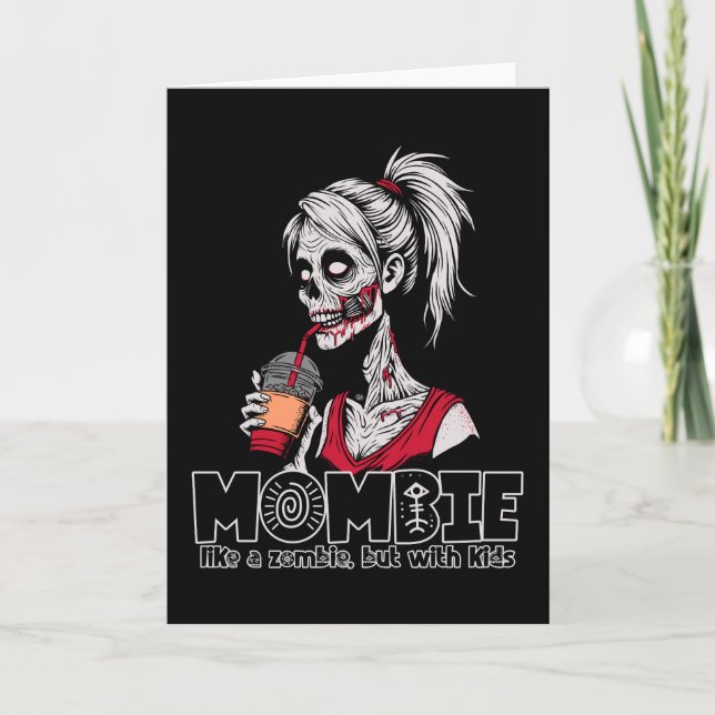 Tarjeta Festiva Mombie, como un zombie, pero con niños (Anverso)