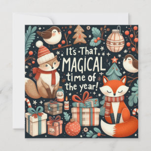 Tarjeta Festiva Momento mágico del año - zorros Navidades