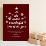 Tarjeta Festiva Momento más maravilloso del año Guión rojo no foto<br><div class="desc">Más Maravillosa Hora del Año Red Script Tarjeta de vacaciones no foto. Envíe personalizable y saludos personalizados de vacaciones a amigos, colegas y familia en festividades de diseño fotográfico simple, moda, elegante y moderno, tarjetas de estilo minimalista natural! Debajo de la caligrafía se muestra el mensaje de bienvenida de su...</div>