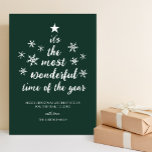 Tarjeta Festiva Momento más maravilloso del año Guión verde sin fo<br><div class="desc">Más Maravilloso Momento del Año Guión Verde Tarjeta de vacaciones no foto. Envíe personalizable y saludos personalizados de vacaciones a amigos, colegas y familia en festividades de diseño fotográfico simple, moda, elegante y moderno, tarjetas de estilo minimalista natural! Debajo de la caligrafía se muestra el mensaje de bienvenida de su...</div>