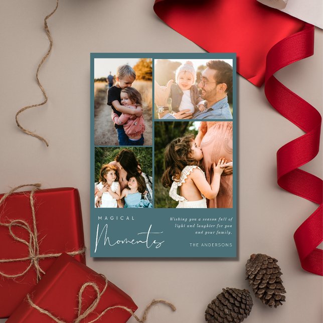 Tarjeta Festiva Momentos mágicos Collage de fotos Navidades famili (Magical Moments Photo Collage Family Christmas Holiday Card)