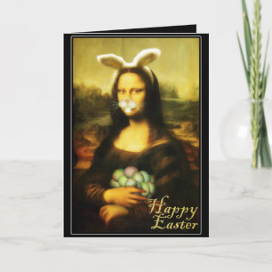 Tarjeta Festiva Mona Lisa Bunny Ears Easter