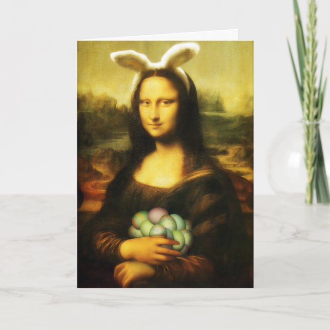 Tarjeta Festiva Mona Lisa Bunny Ears Easter (Anverso)
