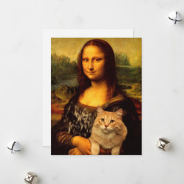 Tarjeta Festiva Mona Lisa con un gato (piel de gato) Amantes de ma