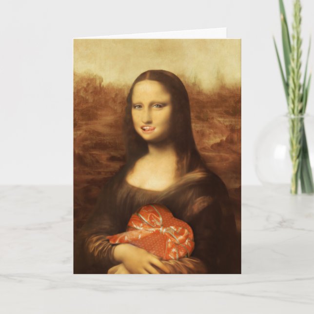 Tarjeta Festiva Mona Lisa Heart El día de San Valentín Kiss (Anverso)