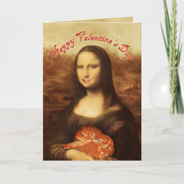 Tarjeta Festiva Mona Lisa Heart El día de San Valentín Kiss (Anverso)