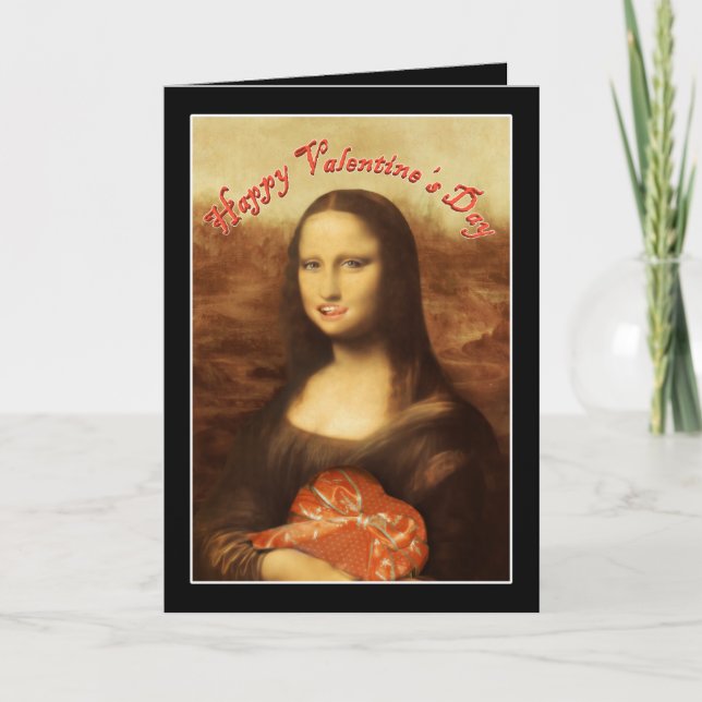 Tarjeta Festiva Mona Lisa Heart El día de San Valentín Kiss (Anverso)