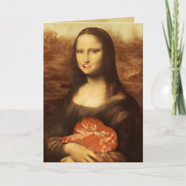 Tarjeta Festiva Mona Lisa Heart El día de San Valentín Kiss (Anverso)