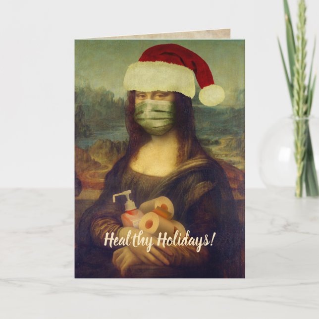 Tarjeta Festiva Mona Lisa le desea unas vacaciones saludables (Anverso)