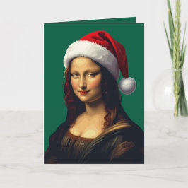 Tarjeta Festiva Mona Lisa Santa Hat Christmas Holiday Cut Out