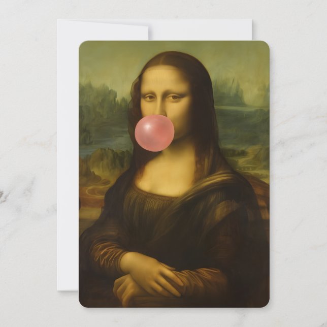 Tarjeta Festiva Mona Lisa Soplando Goma Rosa (Anverso)