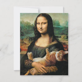 Tarjeta Festiva Mona Lisa sosteniendo a su gato