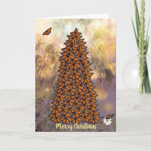 Tarjeta Festiva Monarch Butterflies Christmas Tree Card (Anverso)