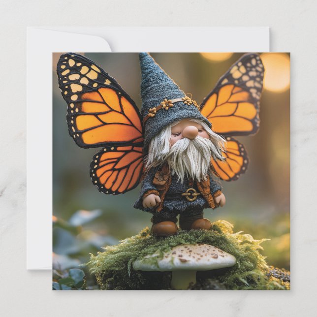 Tarjeta Festiva Monarch Butterfly Wingme Gnome - Creatura de fanta (Anverso)