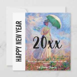 Tarjeta Festiva Monet - Feliz Año Nuevo / Mujer con Parasol