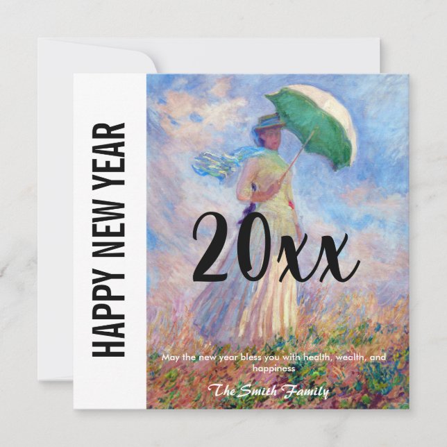 Tarjeta Festiva Monet - Feliz Año Nuevo / Mujer con Parasol (Anverso)
