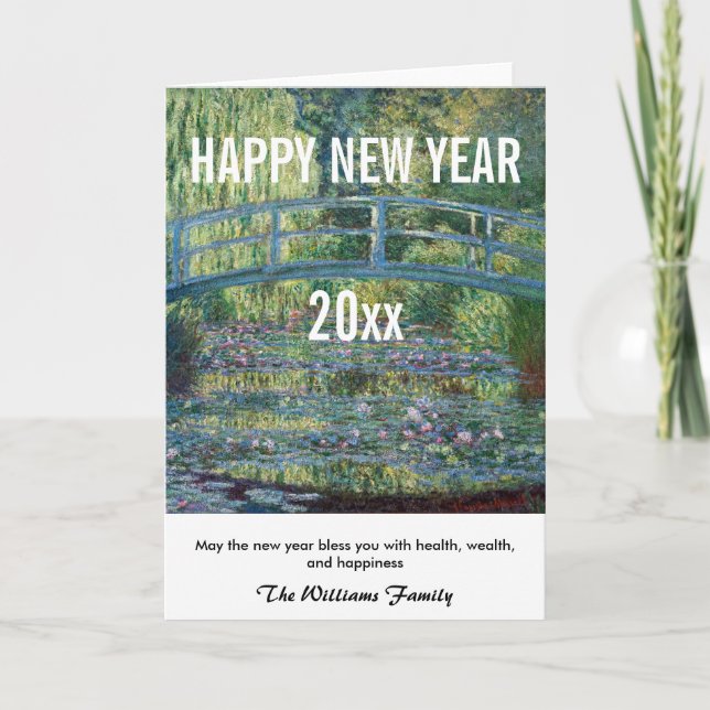 Tarjeta Festiva Monet - Feliz Año Nuevo y el estanque de Lily del  (Anverso)