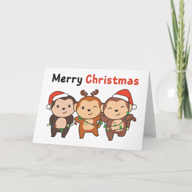 Tarjeta Festiva Monkey Christmas Animals Monkeys Merry Christmas H (Anverso)