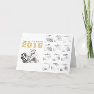 Tarjeta Festiva Mono acuarela Calendario Año Nuevo Chino 2016