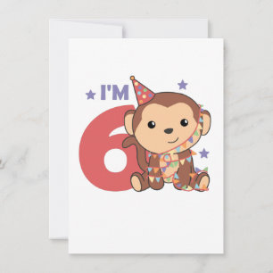 Tarjeta Festiva Mono Sexto Aniversario Niños Coche de Vacaciones d