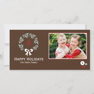 Tarjeta Festiva Monogram Wreath Christmas Photo Card