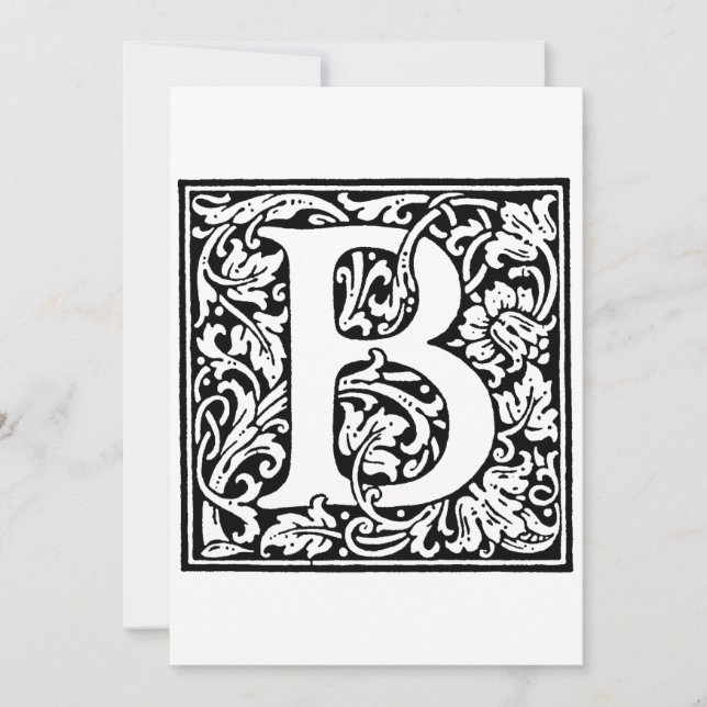 Tarjeta Festiva Monograma B Patrón floral blanco y negro inicial (Anverso)