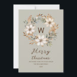 Tarjeta Festiva Monograma Boho Natural Winter Wreath Navidades<br><div class="desc">Celebra la temporada con nuestra plantilla de tarjetas de Navidades Monogram Boho Natural Winter Wreath. Con una elegante corona de tierra y un monograma de personalizable,  esta tarjeta combina el encanto bohemio con la elegancia festiva. Perfecto para añadir un toque personal a sus saludos de vacaciones.</div>