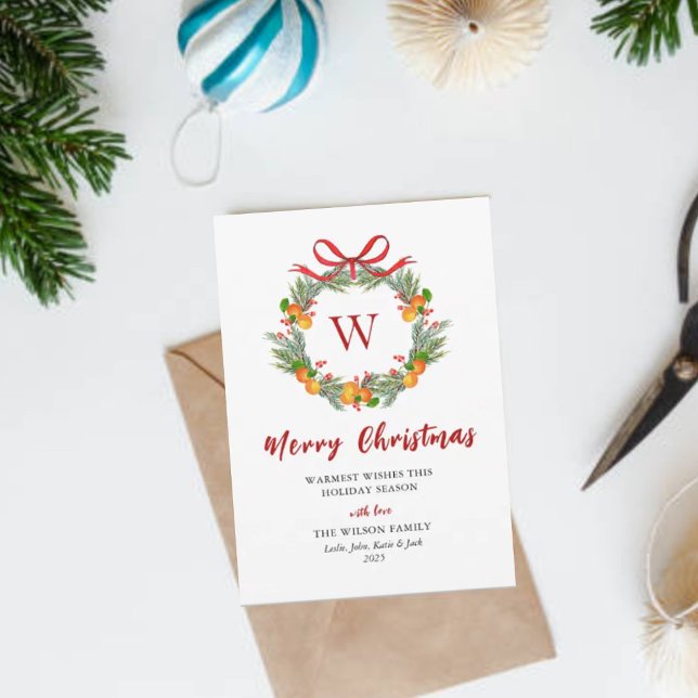 Tarjeta Festiva Monograma Citrus Wreath Navidades no fotográficos (Subido por el creador)