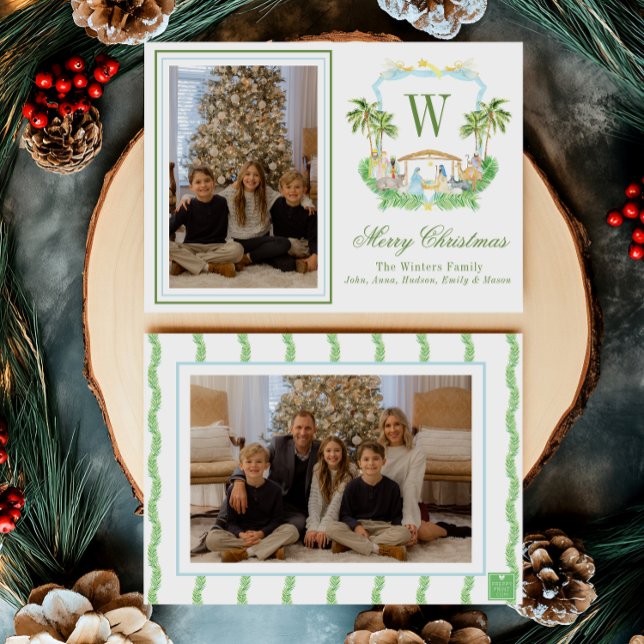 Tarjeta Festiva Monograma de acuarela Escudo de natividad inicial (Subido por el creador)