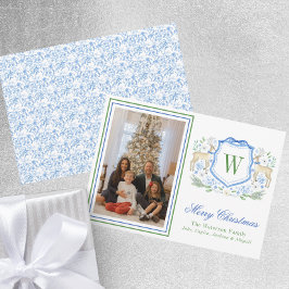 Tarjeta Festiva Monograma de acuarela Escudo de renos inicial foto