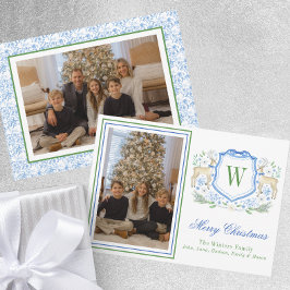 Tarjeta Festiva Monograma de acuarela Escudo de renos inicial foto