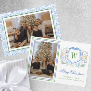 Tarjeta Festiva Monograma de acuarela Escudo de renos inicial foto